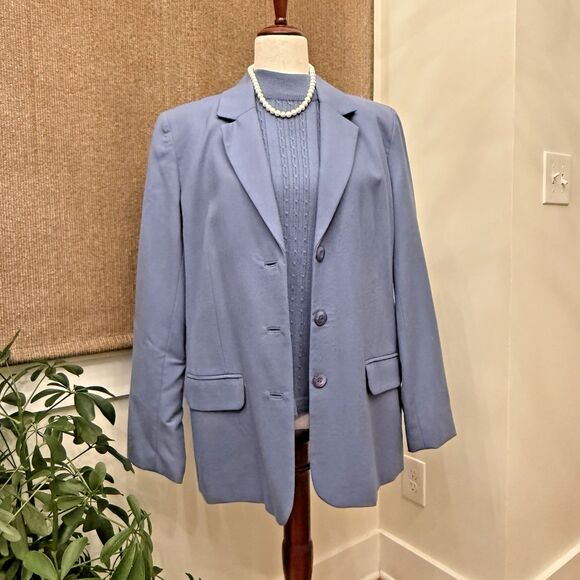 Appleseeds Wool Blazer Sweater Set Women's 14/M Cornflower Blue‎ Turtleneck EUC - Picture 1 of 10